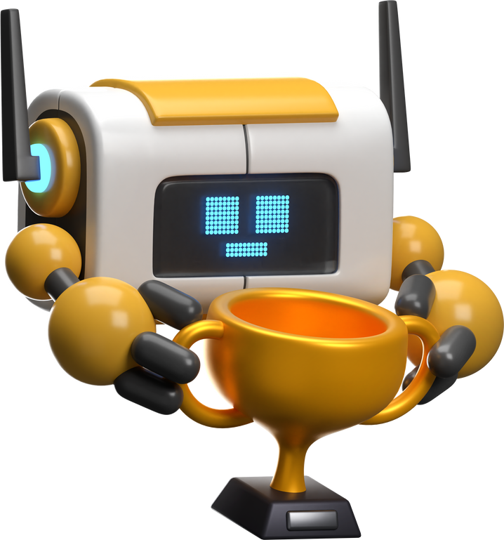3D Robot Lifting Trophy Illustration