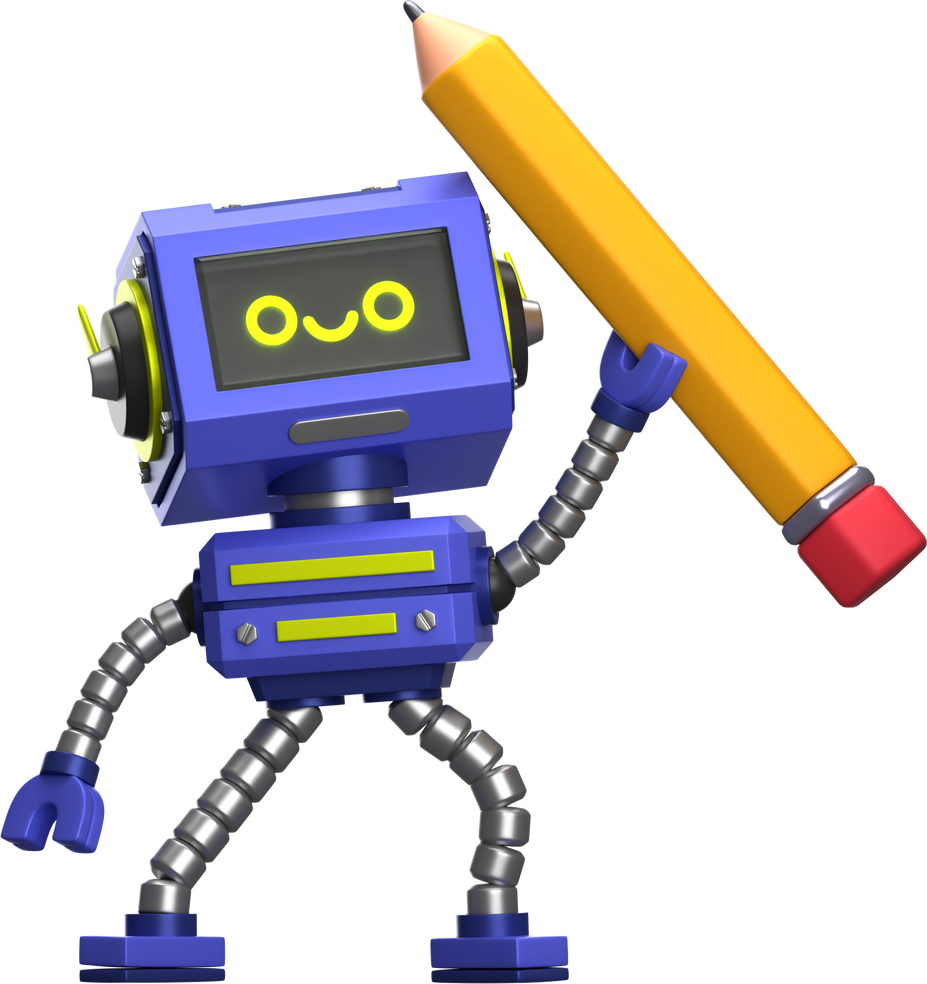 Robot Holding Pencil 3D Illustration